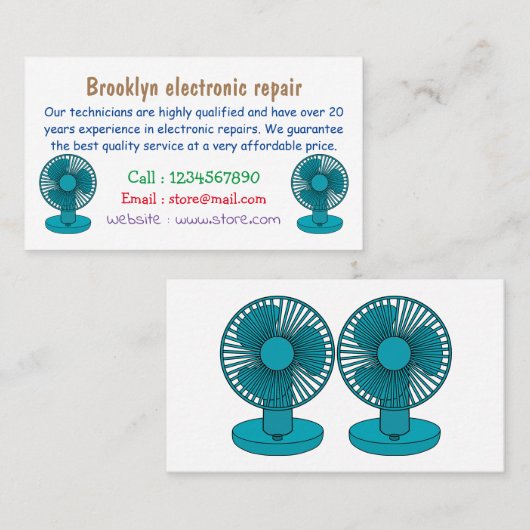 Afbeelding ventilatorcartoon visitekaartje (Voorkant / Achterkant)