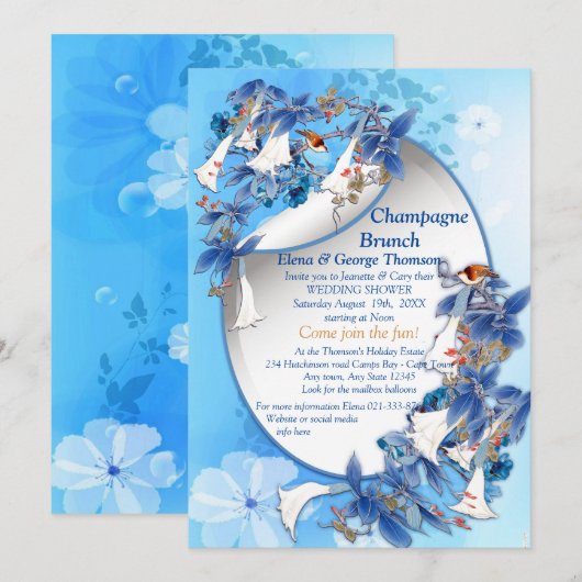 Afbeelding Waterverf Moon flower Couple Shower Kaart (Voorkant / Achterkant)