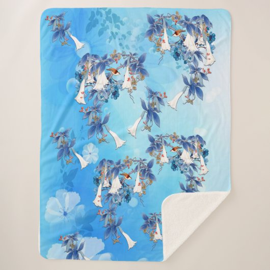 Afbeelding Waterverf Moon-flower Sherpa Deken (Voorkant)