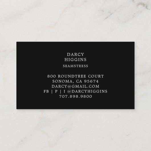 Afbeelding Waterverf Seamstress Tailor Black Visitekaartje (Achterkant)