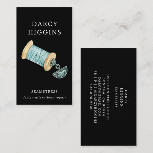 Afbeelding Waterverf Seamstress Tailor Black Visitekaartje (Voorkant / Achterkant)