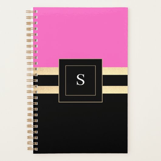 Afbeelding zwart en roze met monogram planner (Voorkant)