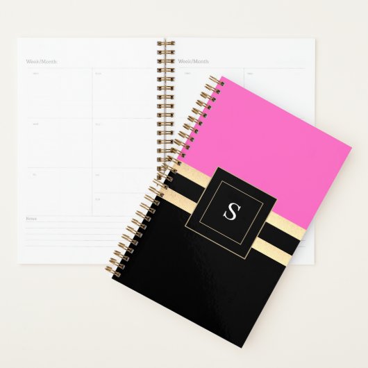 Afbeelding zwart en roze met monogram planner (Display)