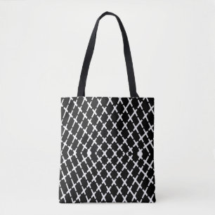 Afbeelding zwart en wit ingecheckt tote bag