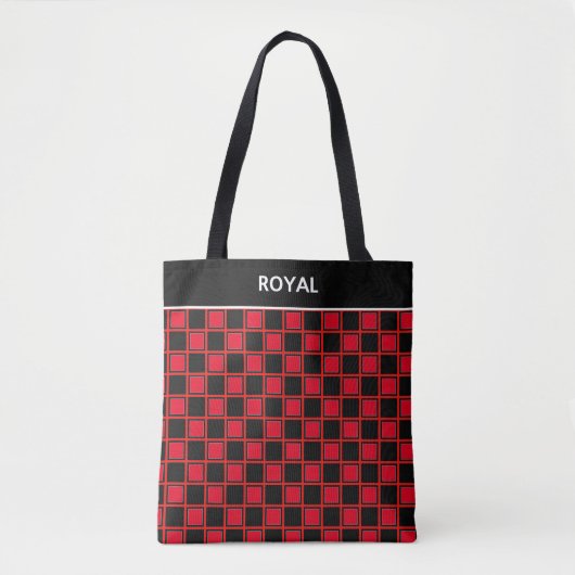 Afbeelding zwart rood gevarieerd patroon en kallig tote bag (Voorkant)