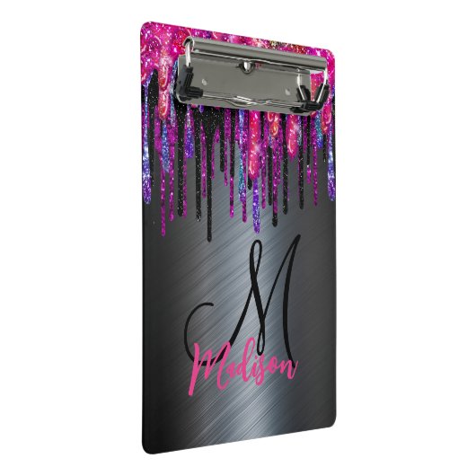 Afbeelding zwart, roze, druppelaar monogram klembo mini klembord (Schuin)