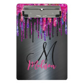 Afbeelding zwart, roze, druppelaar monogram klembo mini klembord (Voorkant)