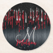 Afbeelding zwart-wit en rood zilverglitter druppel ronde kartonnen onderzetter (Voorkant)