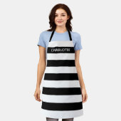 Afbeelding zwart-wit strepen aangepaste monogram n schort (Gedragen)