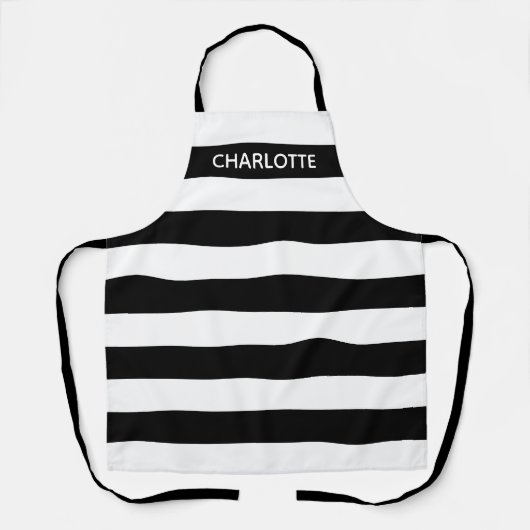 Afbeelding zwart-wit strepen aangepaste monogram n schort (Voorkant)