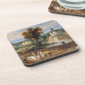 Afbeeldingen in een landschap met dorpje- en kaste drankjes onderzetter (Linkerzijde)