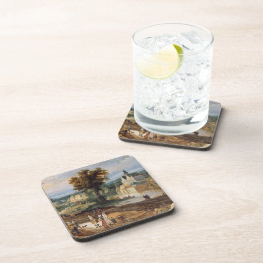 Afbeeldingen in een landschap met dorpje- en kaste drankjes onderzetter (Rechterzijde)