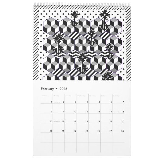 Afbeeldingen in zwarte en witte agenda kalender (Feb 2026)