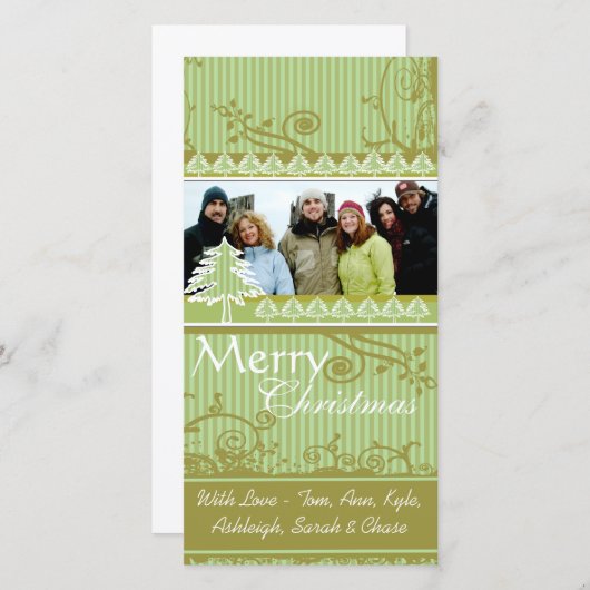 Afbeeldingen van de Groene Stripes Pine Swirl Holi Feestdagenkaart (Voorkant / Achterkant)