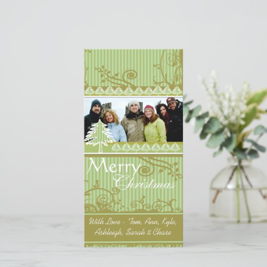 Afbeeldingen van de Groene Stripes Pine Swirl Holi Feestdagenkaart (Staand voorkant)
