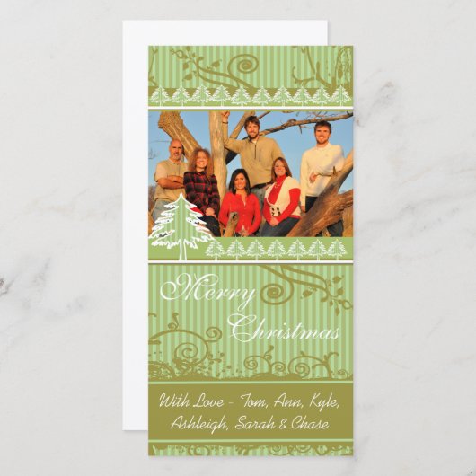 Afbeeldingen van de Groene Stripes Pine Swirl Holi Feestdagenkaart (Voorkant / Achterkant)