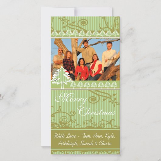 Afbeeldingen van de Groene Stripes Pine Swirl Holi Feestdagenkaart (Voorkant)