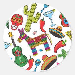 Afbeeldingen van de Mexicaanse Fiesta Party Ronde Sticker
