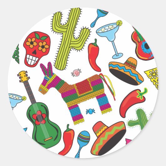 Afbeeldingen van de Mexicaanse Fiesta Party Ronde Sticker (Voorkant)