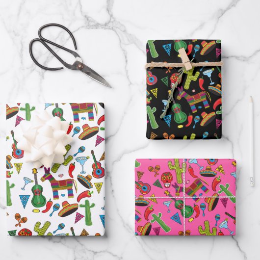 Afbeeldingen van Mexicaanse Fiesta Party Inpakpapier Vel (Voorkant)