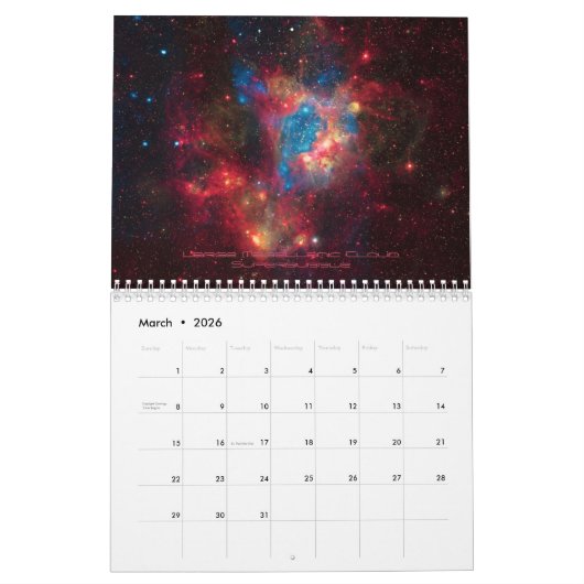 Afbeeldingen van onze universum, buitenruimtesamen kalender (Mar 2026)