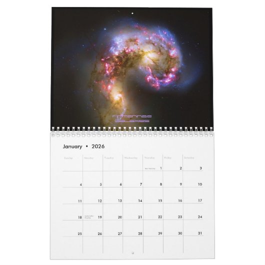 Afbeeldingen van onze universum, buitenruimtesamen kalender (Jan 2026)