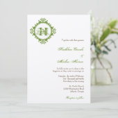  afbraakgroene bladeren lijst monogram bruiloft kaart (Staand voorkant)
