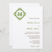  afbraakgroene bladeren lijst monogram bruiloft kaart (Voorkant / Achterkant)
