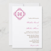 afbraakroze bladeren lijst monogram bruiloft kaart (Voorkant)