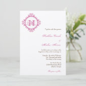 afbraakroze bladeren lijst monogram bruiloft kaart (Staand voorkant)
