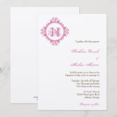 afbraakroze bladeren lijst monogram bruiloft kaart (Voorkant / Achterkant)