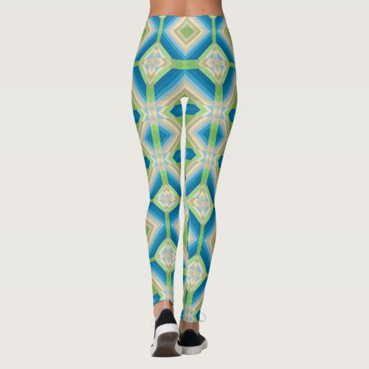 Afbrekende geometrische vormen blauw groen wit ele leggings (Achterkant)