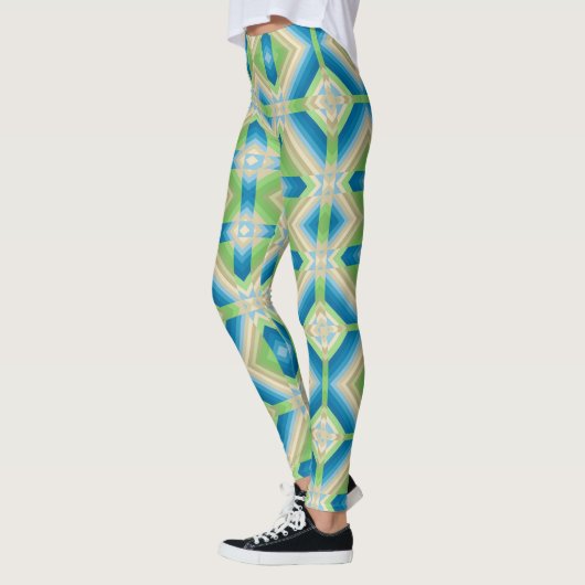 Afbrekende geometrische vormen blauw groen wit ele leggings (Links)
