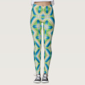 Afbrekende geometrische vormen blauw groen wit ele leggings (Voorkant)