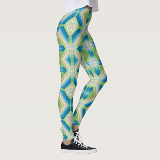 Afbrekende geometrische vormen blauw groen wit ele leggings (Rechts)