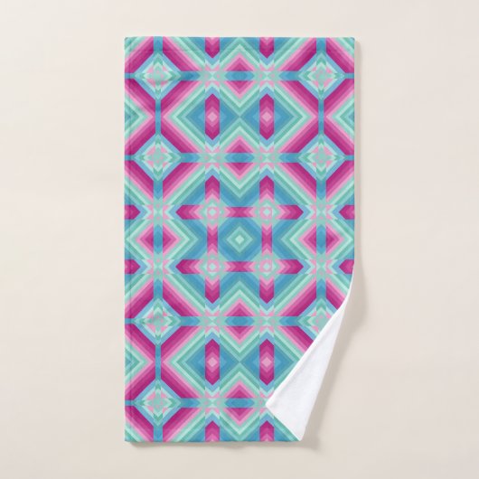 Afbrekende geometrische vormen blauwe roze turquoi bad handdoek (Handdoek)