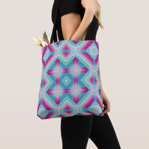 Afbrekende geometrische vormen blauwe roze turquoi tote bag