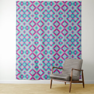 Afbrekende geometrische vormen blauwe roze turquoi wandkleed