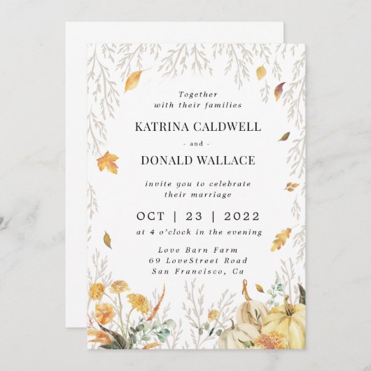 Afdalend lef herfst bruiloft kaart (Voorkant / Achterkant)