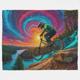 Afdalende BMX-rit langs een bosmeer Fleece Deken