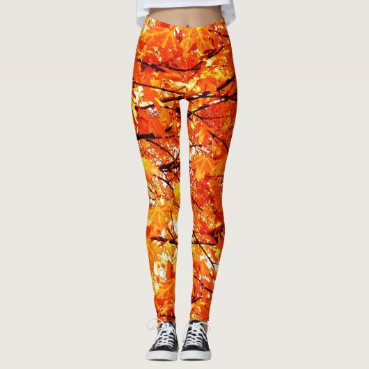 Afdalende jaarbladeren, Oranje met zwarte Leggings (Voorkant)