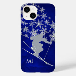 Afdalende Sneeuwschaats Blauwe Monogram Case-Mate iPhone 14 Hoesje