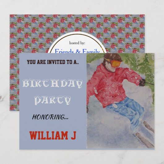 AFDALING SKIËR INVITE KAART (Voorkant / Achterkant)