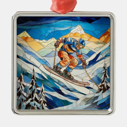 Afdaling skiër Kerstmis Ornament (Voorkant)