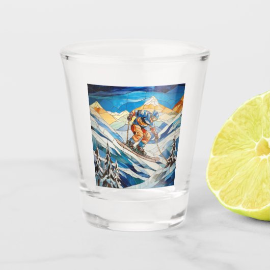 Afdaling skiër Shot Glass Shot Glas (Voorkant)