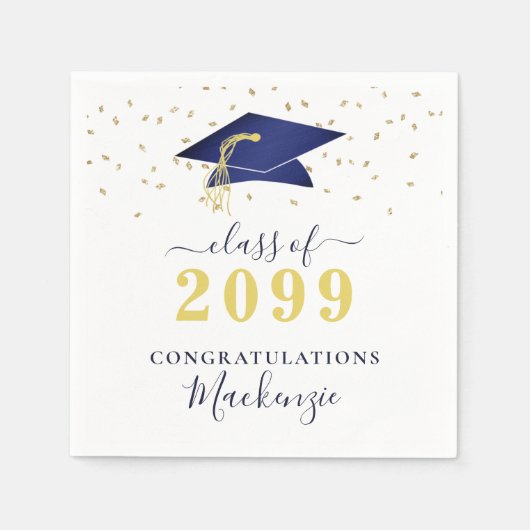 Afdekdopje Navy Blue Gold Confetti Script Servet (Voorkant)