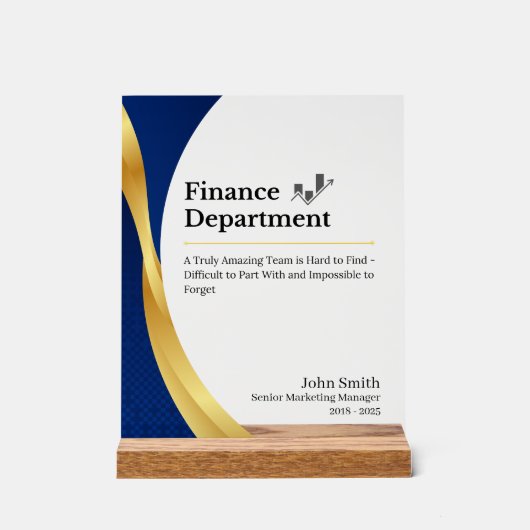 afdeling Gepersonaliseerde Financiën Acryl Bord (Voorkant)