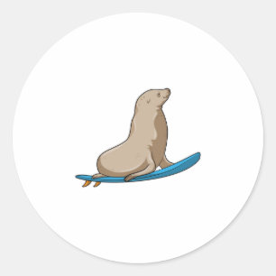Afdichting als Surfer met Surfboard Ronde Sticker