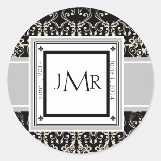 Afdichting monogram damast envelop ronde sticker (Voorkant)