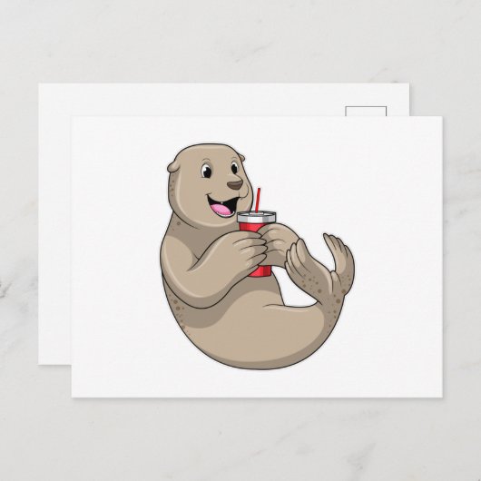 Afdichtingen met Mok met stro Briefkaart (Voorkant / Achterkant)